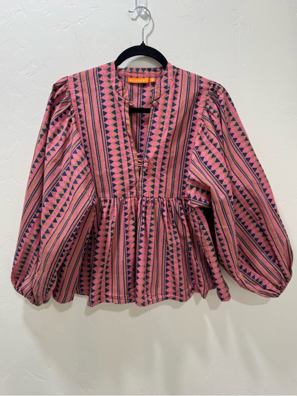 Oliphant Mandarin Balloon Blouse Top Tribal Boho Flowy Small *Button FLAW - Picture 3 of 16